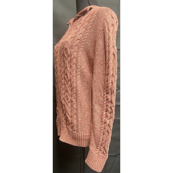 LLBean Cable Knit Cardigan Mauve Pink Cotton Nordic‎ Outdoor Size Large - Picture 5 of 9
